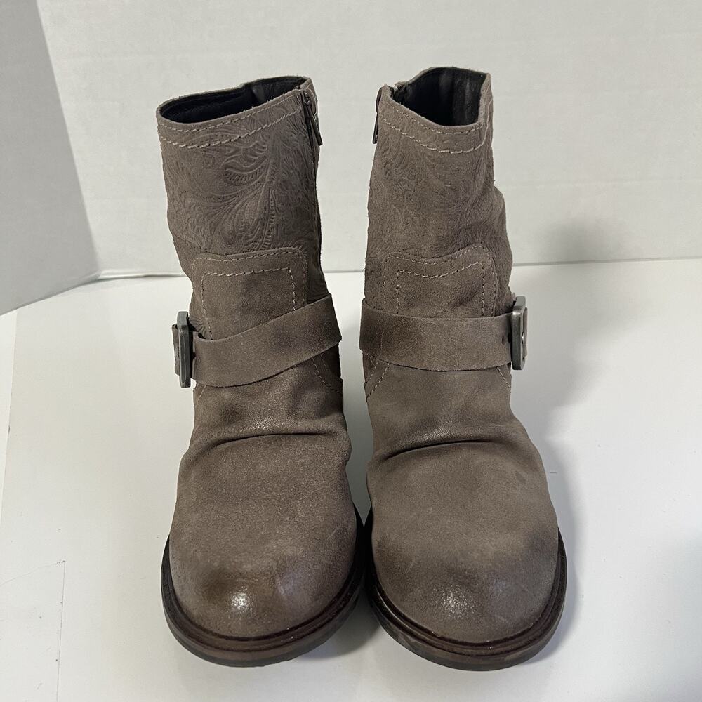 Miz Mooz New York Draper Boots 37 Leather Taupe Brown Biker Made Spain - Picture 4 of 12